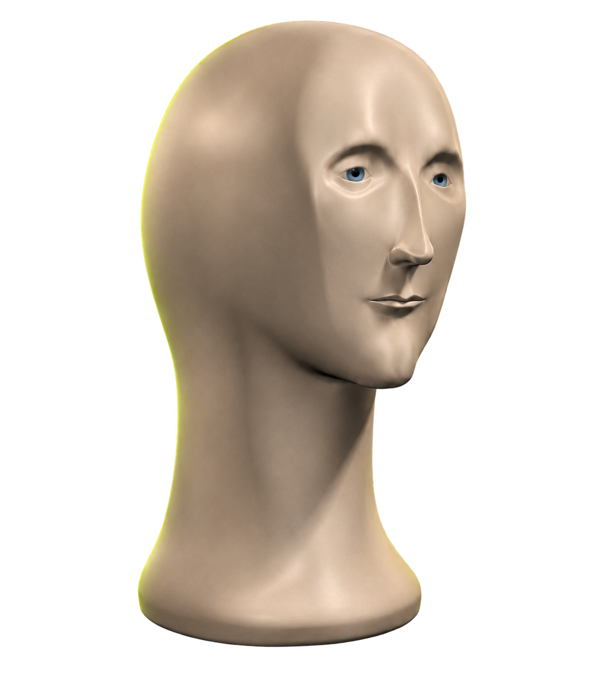A generated primitive 3D Meme Man bust illuminated in lime